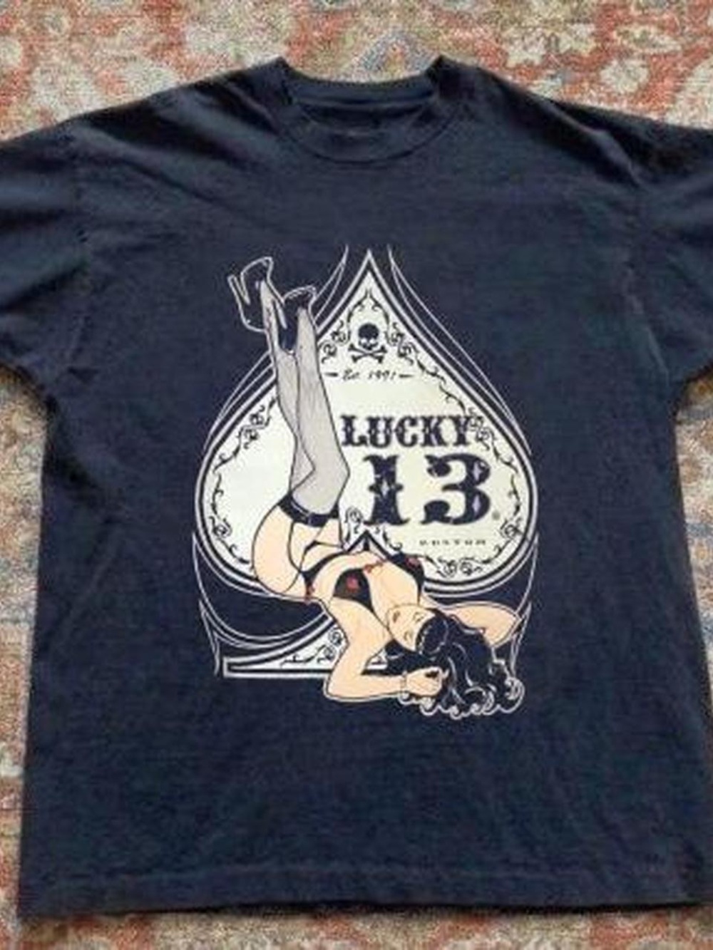 Gildan Black Short Sleeve Tee with Cream Pin-Up Graphic